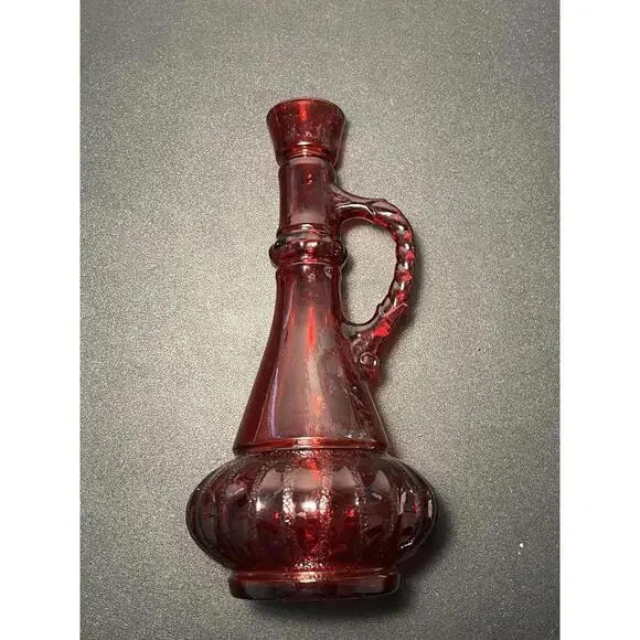 Vintage 1950s Ruby Red Genie-Style Glass Liquor Bottle Decanter, 11” NO STOPPER - Picture 9 of 15